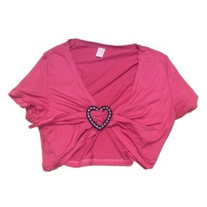 Pink tie top with rhinestone heart buckle🩷